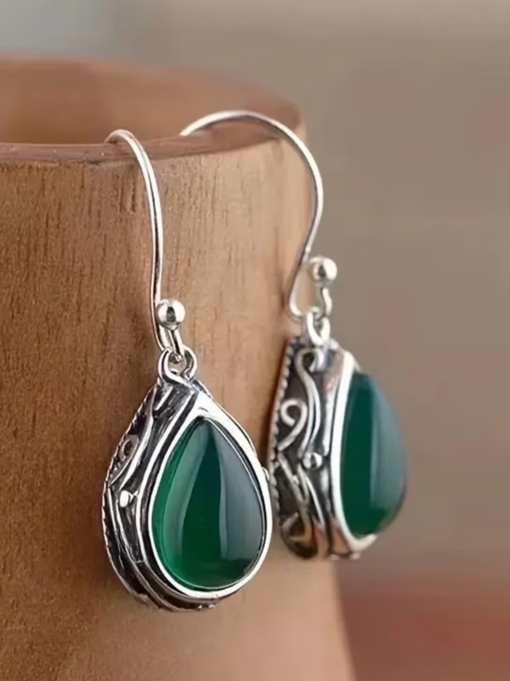 Sterling Silver Filigree Green Teardrop Earrings ✨ New